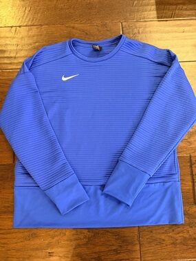 Nike Royal Blue Ribbed Crewneck Sweatshirt with Swoosh Logo and Pockets